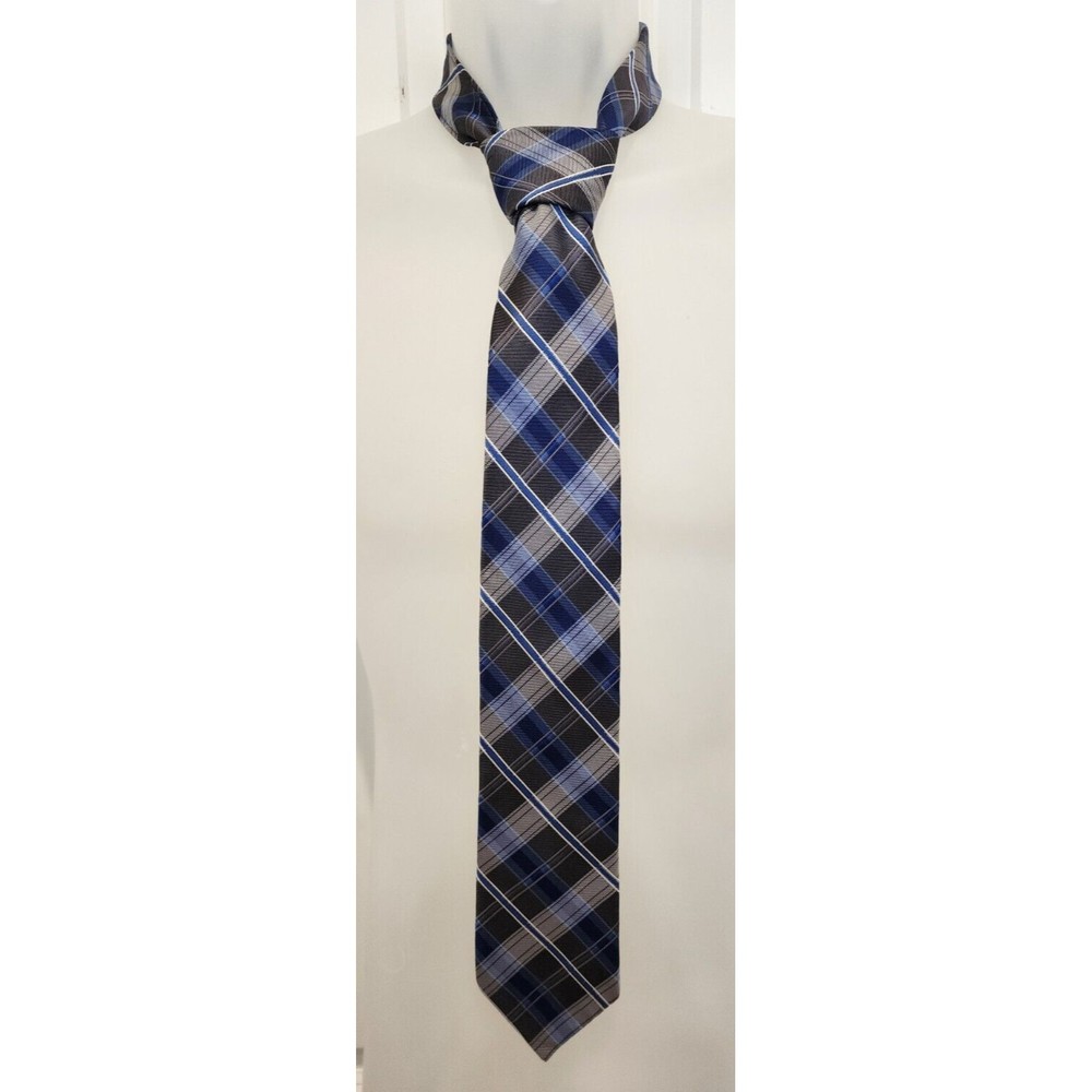 Pronto Uomo Mens Black, Gray & Blue Classic Silk Dress Tie, 60" Long